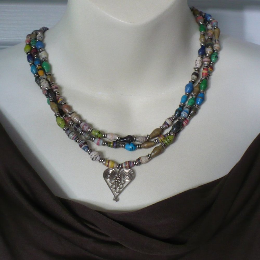 Healing Hearts Handcrafted in Kenya Necklace & Bracelet Set Unique Rolled Paper